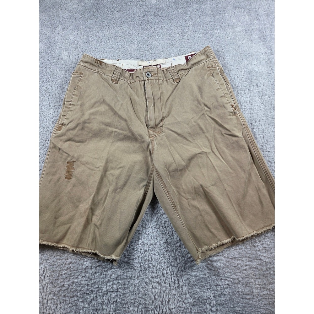 Old Navy Mens Khaki Chino Shorts Distressed Raw Hem Tan Cotton Twill Size 31‎